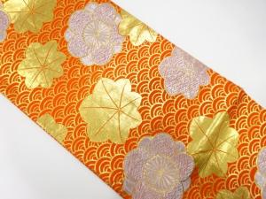 青海波に梅・紅葉模様織り出し　丸帯